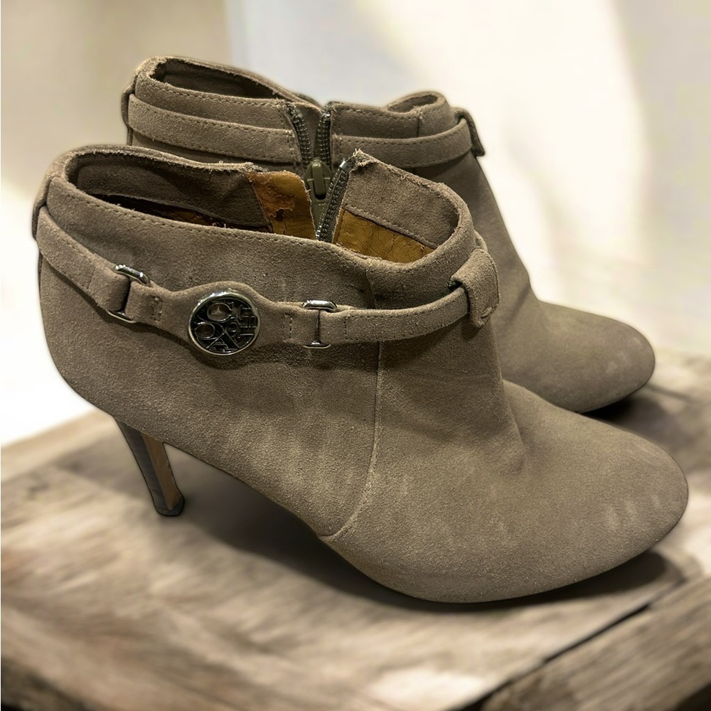 Coach Women's Size 8.5 B Taupe Suede Salene Heeled Ankle Booties